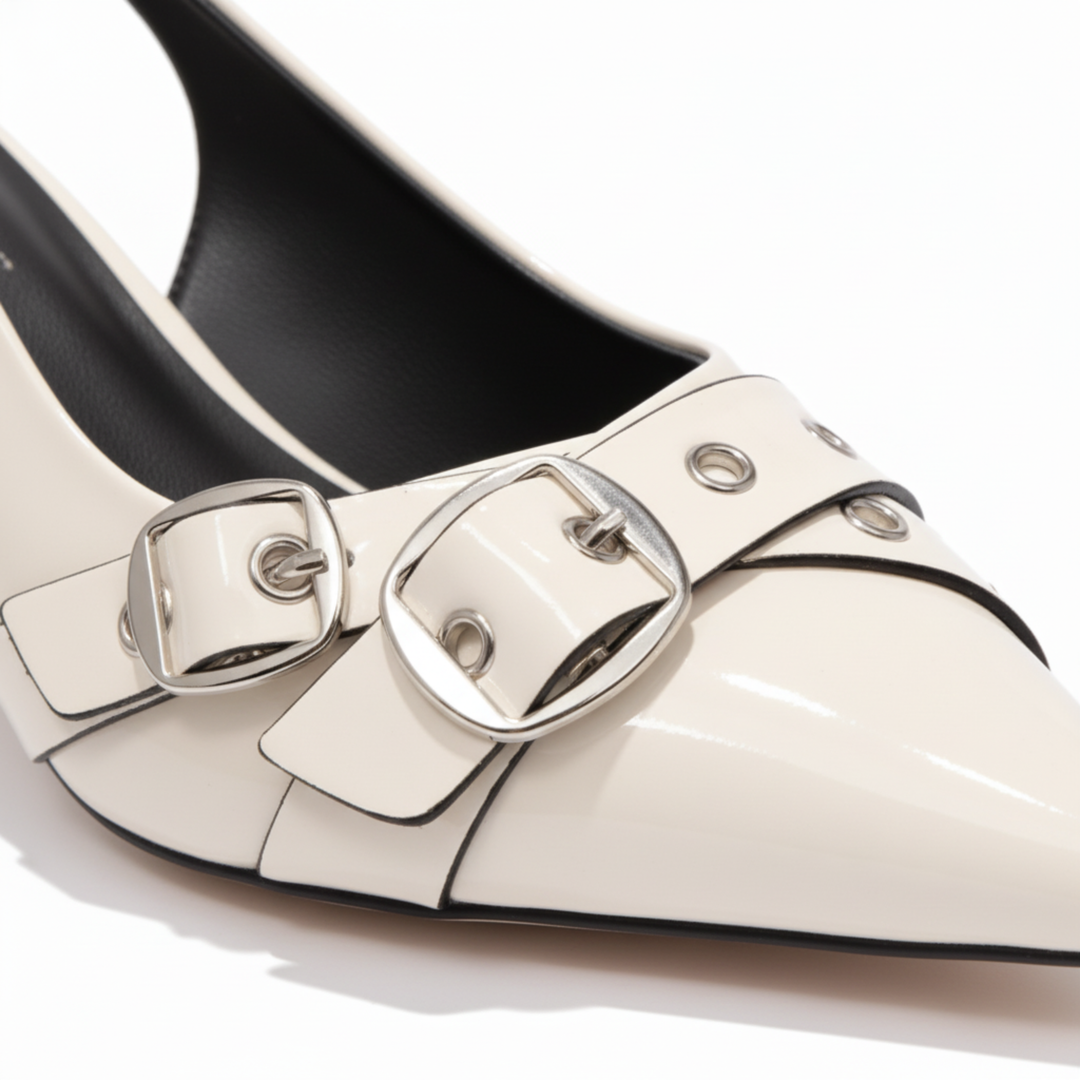 Pointed Toe Slingback Heels Metallic Detail Elegant Style