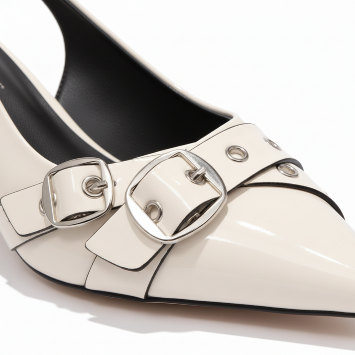 Pointed Toe Slingback Heels Metallic Detail Elegant Style