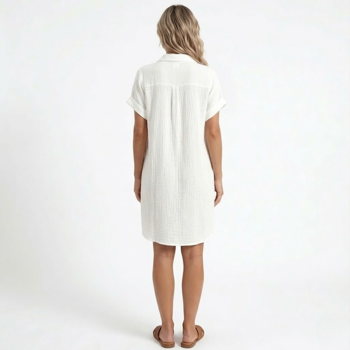 Mini Dress V Neck Three Quarter Sleeve Relaxed Summer Style