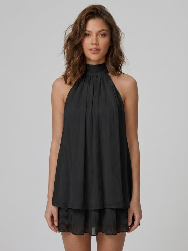 Short Halter Neck Backless Layered Ruffle Dress for Women
