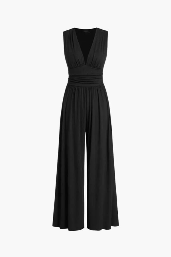 Two Piece Set Sleeveless V Neck Top Wide Leg Trousers Elegant Style