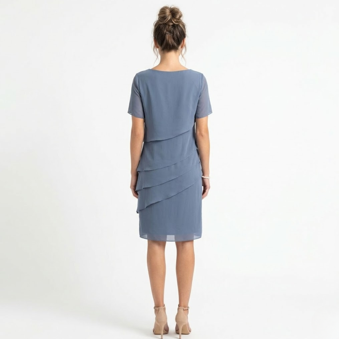 Evening Dress Layered Ruffle Chiffon Round Neck Elegant Style