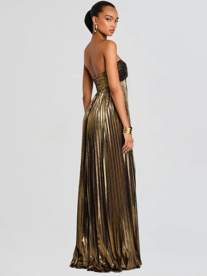 Long Strapless Dress for Women with Twisted Bodice and High Slit