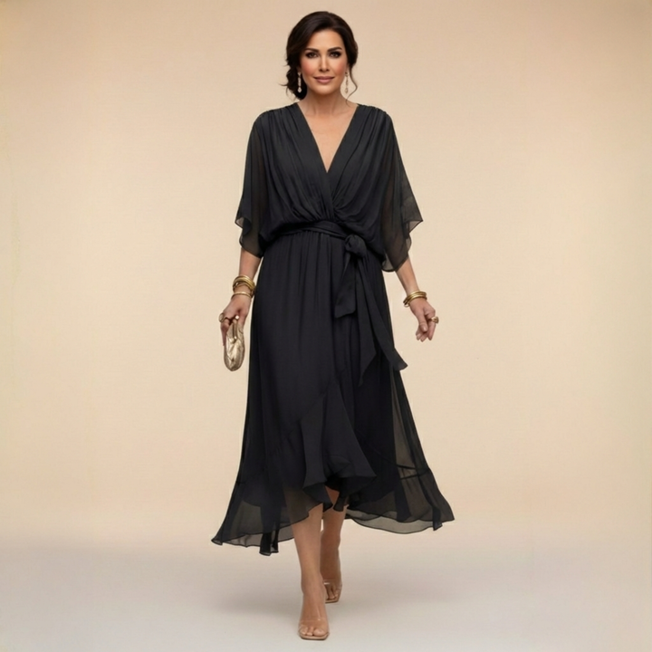 Maxi Dress V Neck Flowing Silhouette Elegant Feminine Style