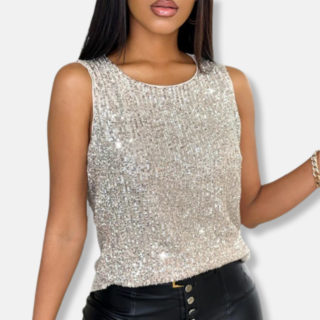 Waistcoat Sequin Sleeveless Round Neck Evening Party Style