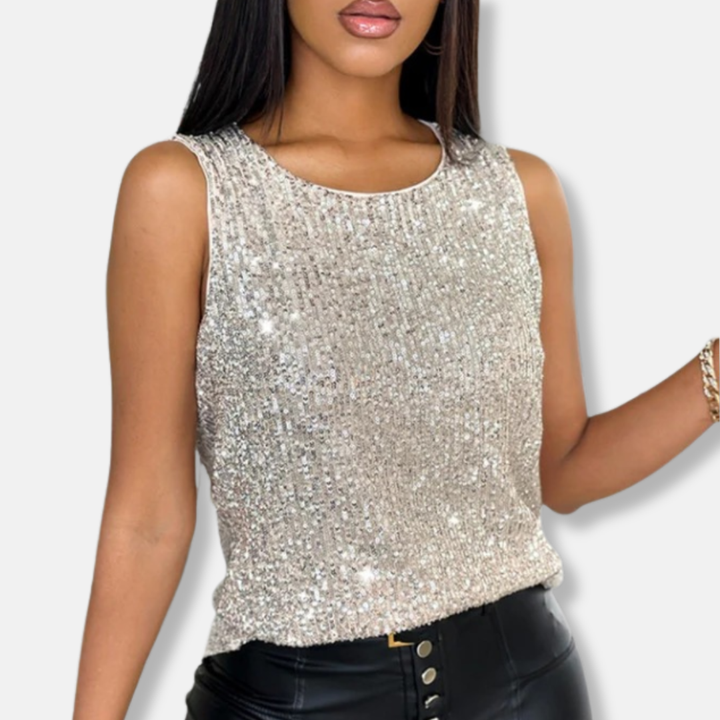 Waistcoat Sequin Sleeveless Round Neck Evening Party Style