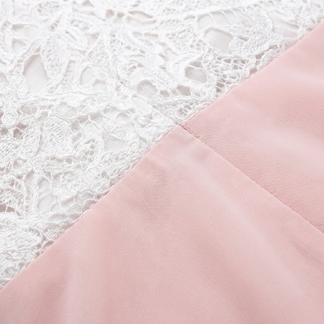 Maxi Evening Dress Lace Chiffon Crocheted Bodice Elegant Style
