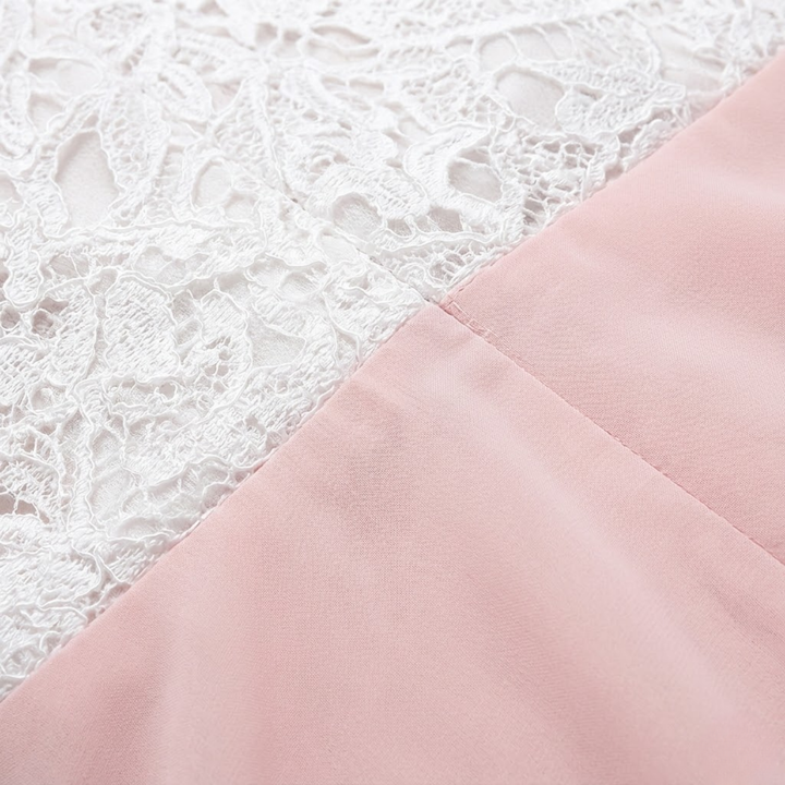 Maxi Evening Dress Lace Chiffon Crocheted Bodice Elegant Style