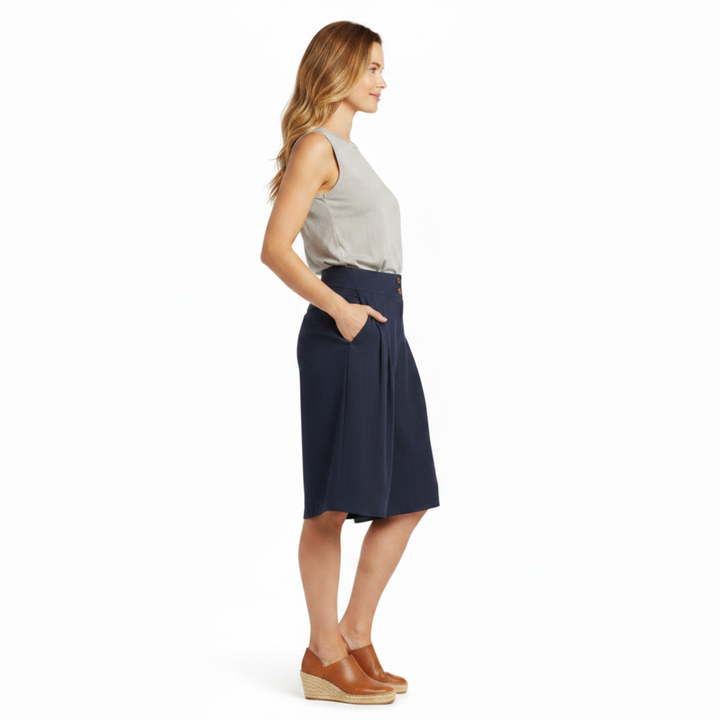Bermuda Shorts High Waist Structured Wide Leg Pleated Elegant Style