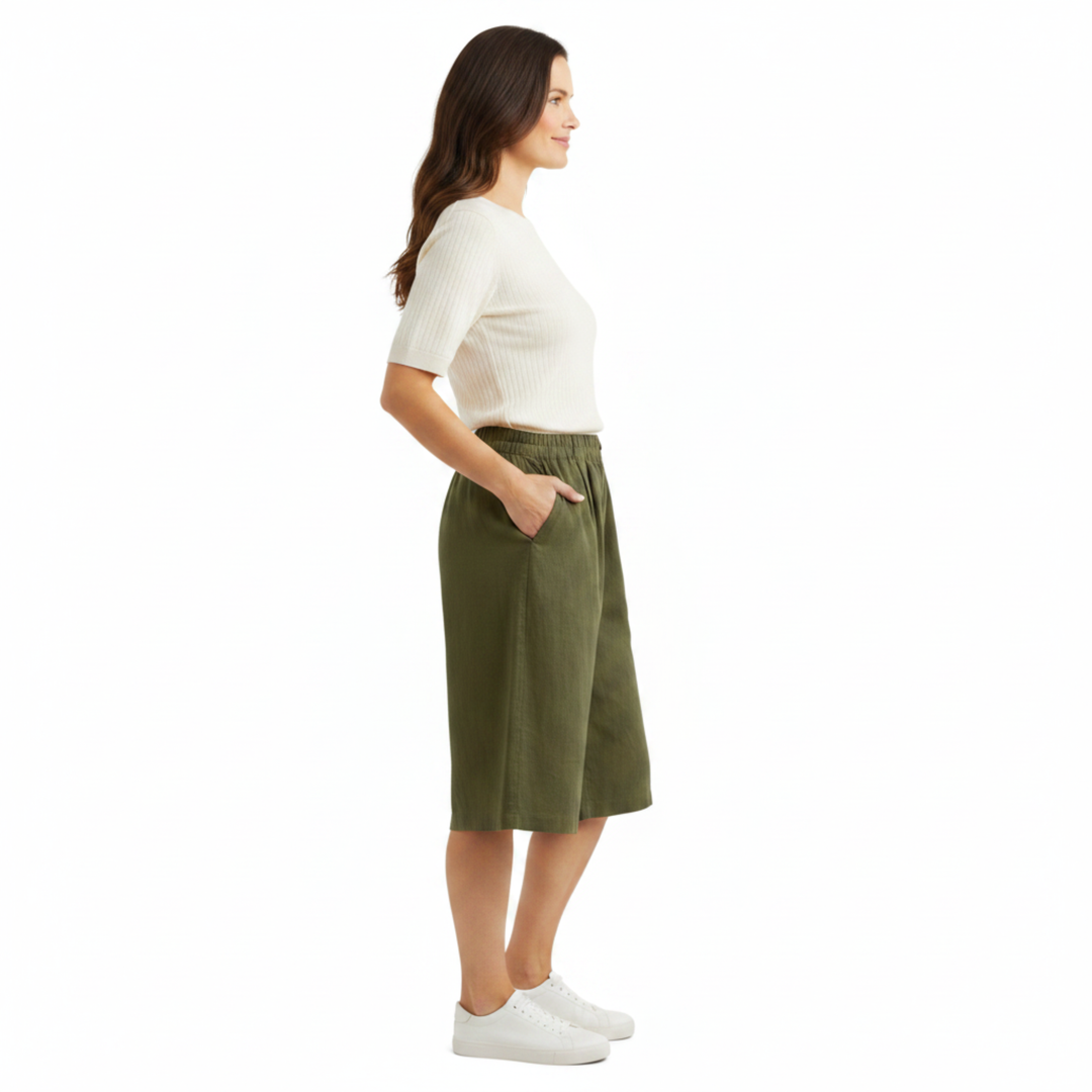 Bermuda Shorts High Waist Elastic Relaxed Fit Casual Style