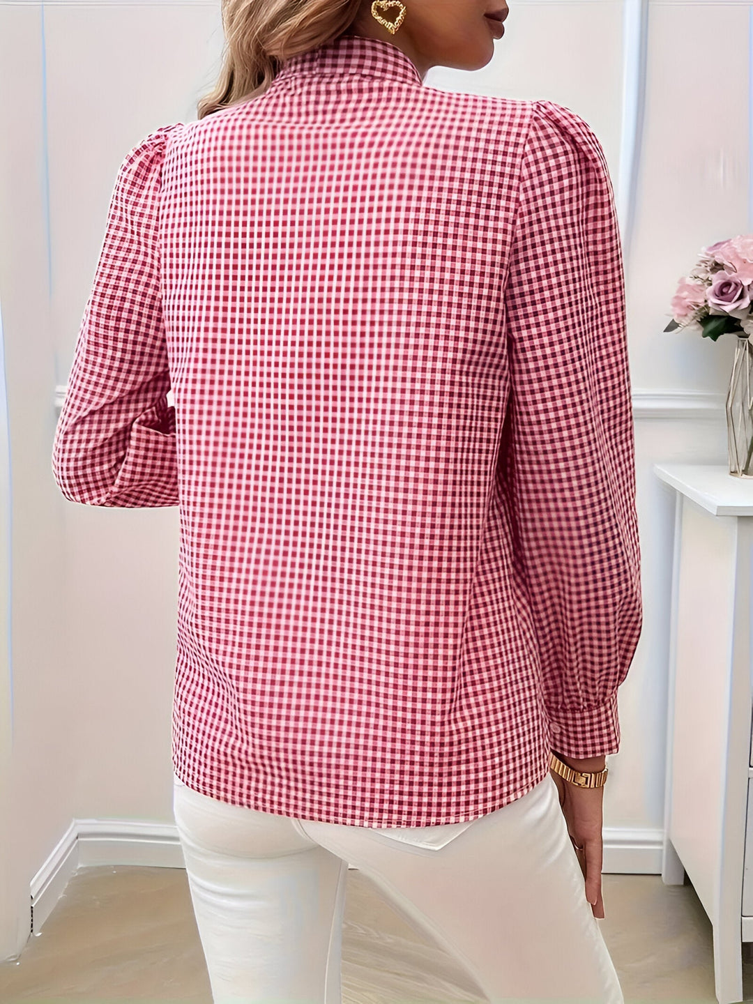 Blouse Bow Tie Neck Long Sleeve Relaxed Fit Casual Style
