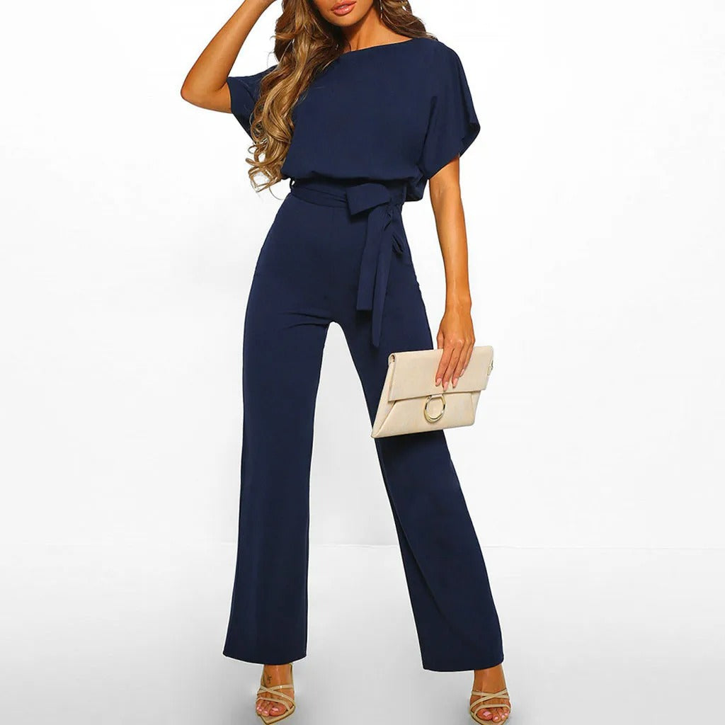 Jumpsuit Ruffle Sleeve Belted Waist Elegant Tailored Fit Style