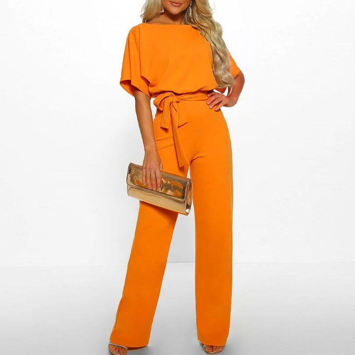 Jumpsuit Ruffle Sleeve Belted Waist Elegant Tailored Fit Style