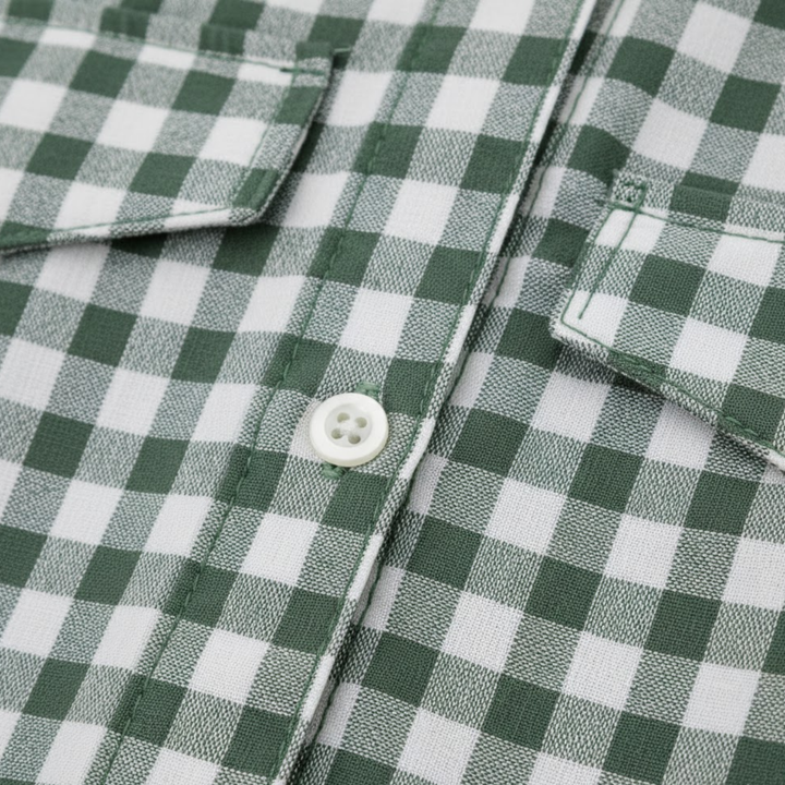 Shirt Dress Check Pattern Classic Collar Short Sleeve Casual Style