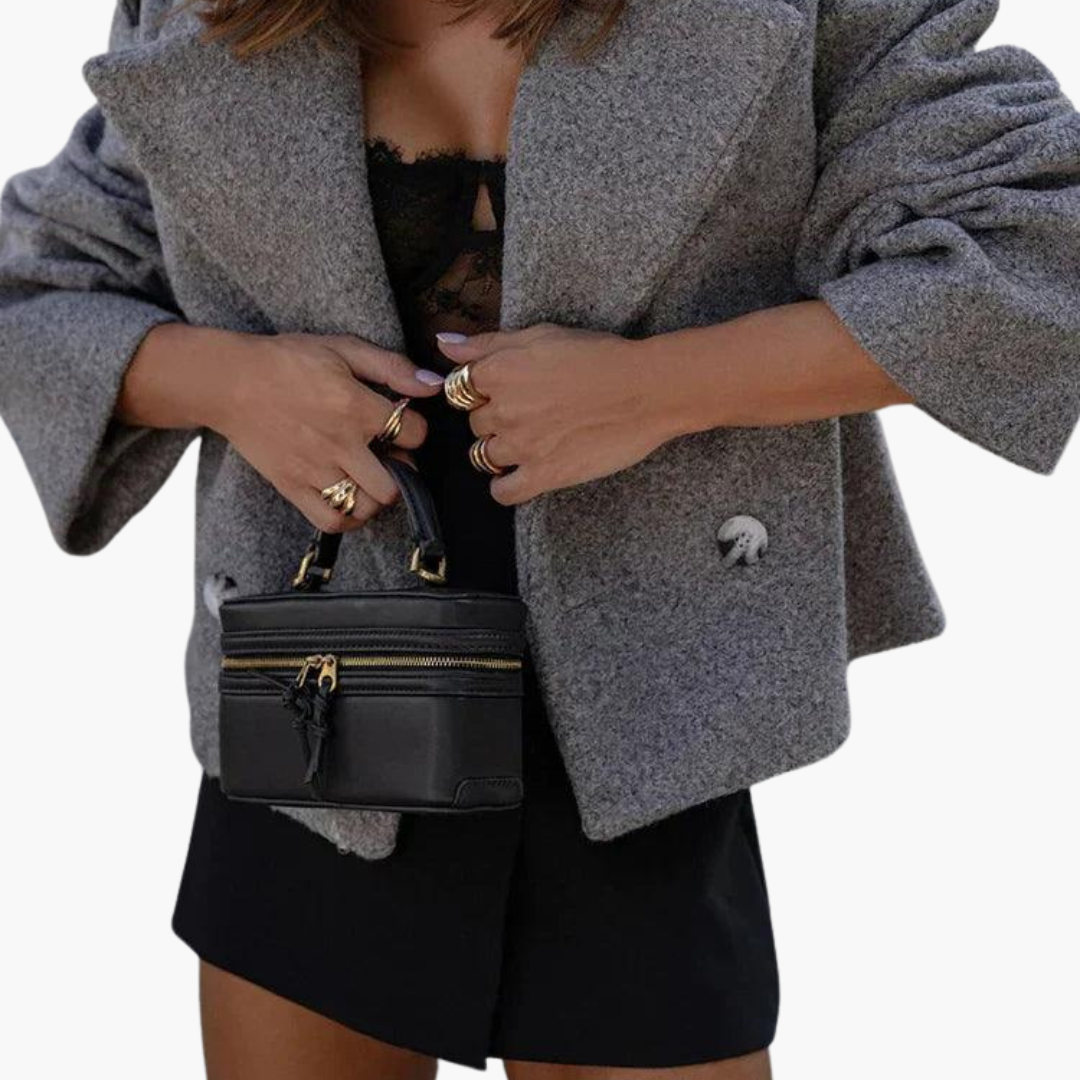 Womens Double Breasted Jacket with Notch Lapel and Oversized Fit