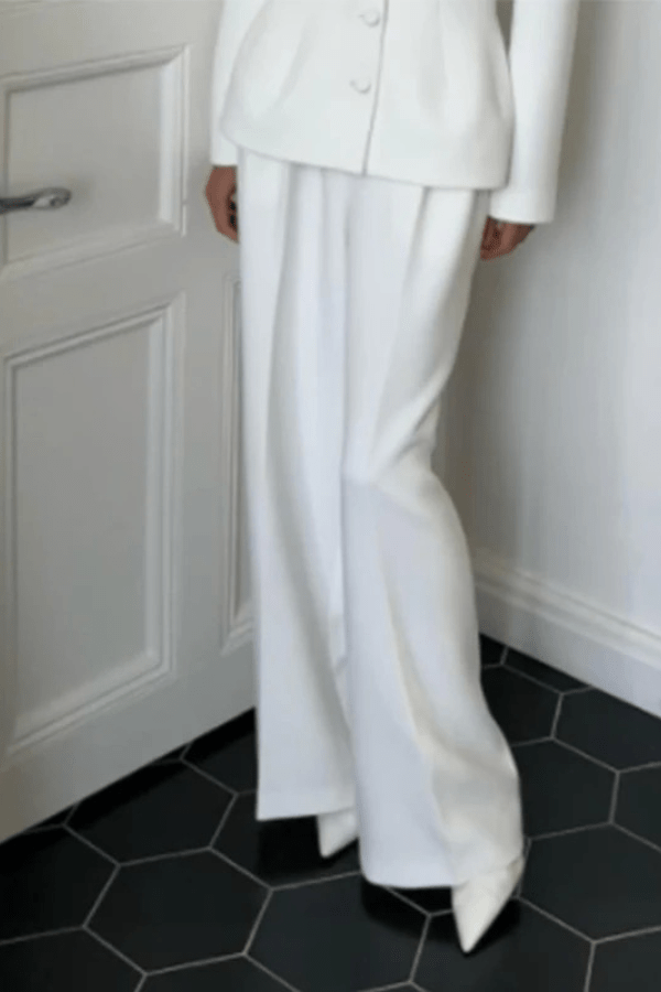 Two Piece Suit Blazer Wide Leg Trousers Elegant Tailored Style
