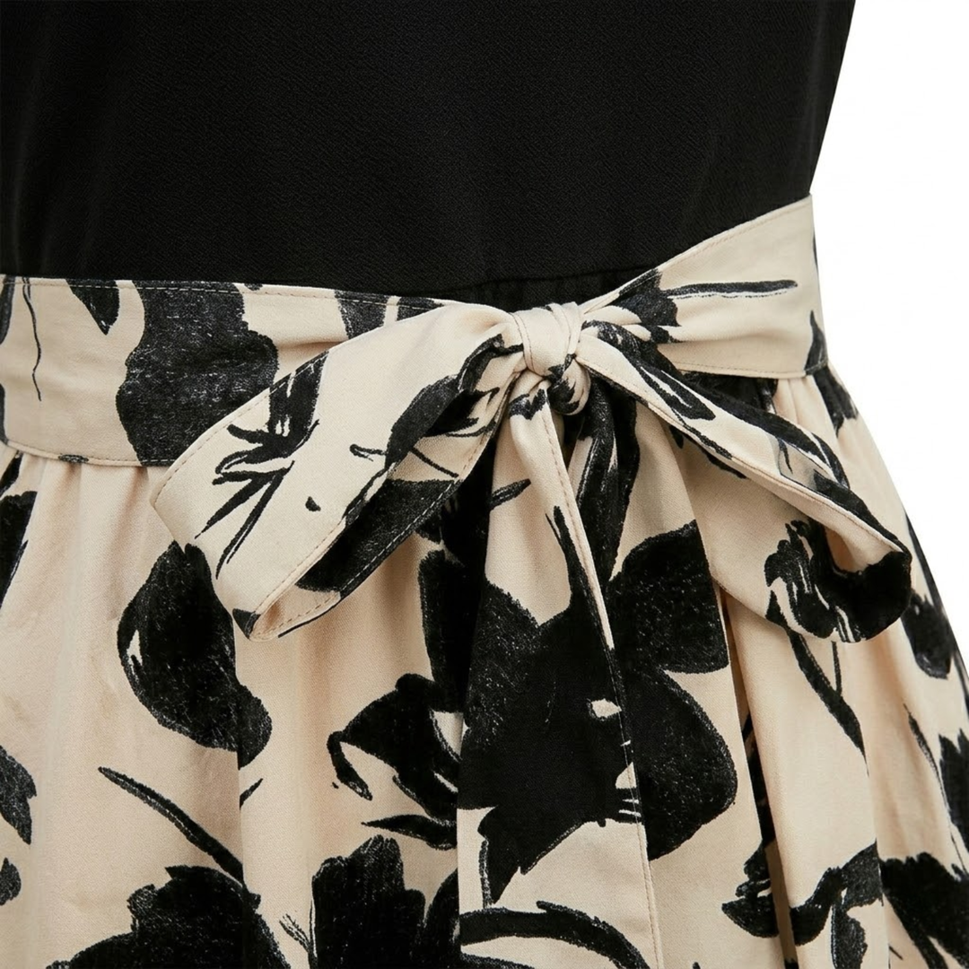 A-Line Maxi Dress Floral Print Belted Waist Puff Sleeve Elegant Style