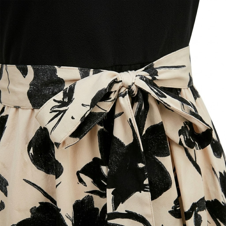 A-Line Maxi Dress Floral Print Belted Waist Puff Sleeve Elegant Style