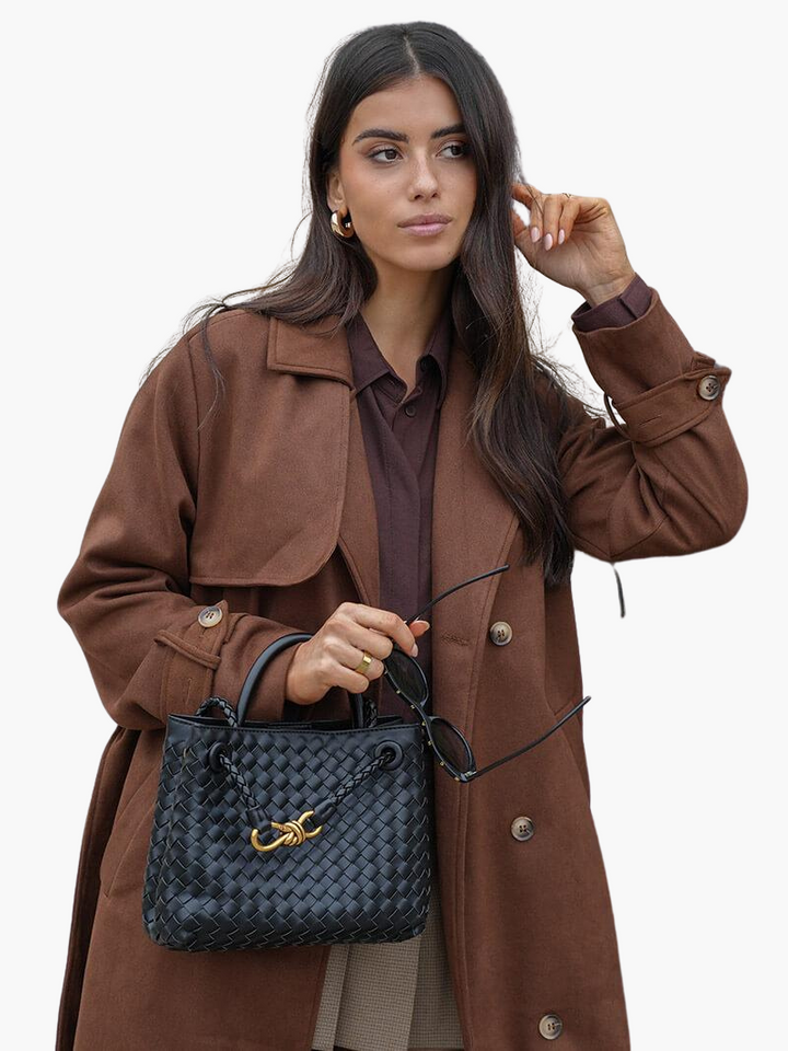Womens Suede Trench Coat with Belted Waist and Notch Lapels
