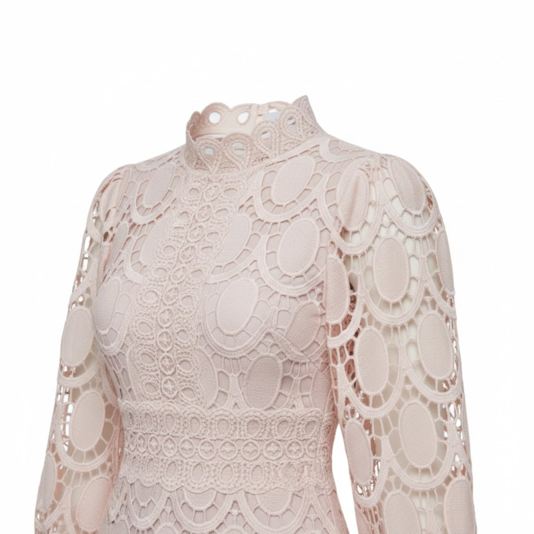 Lace Maxi Dress Puff Sleeve High Neck Elegant Occasion Style