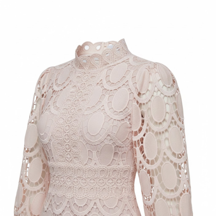 Lace Maxi Dress Puff Sleeve High Neck Elegant Occasion Style