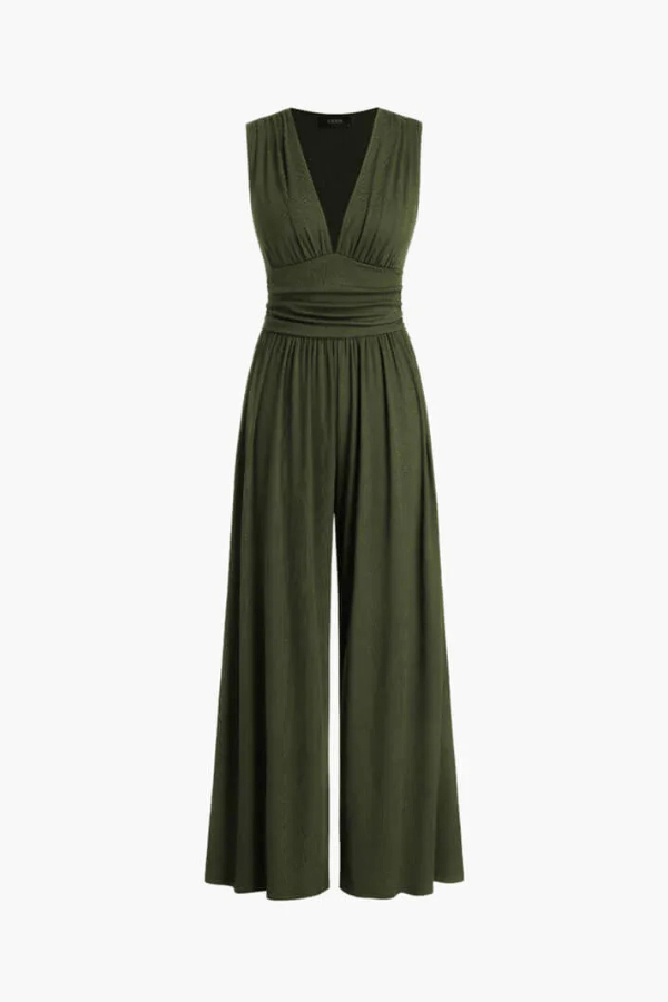 Two Piece Set Sleeveless V Neck Top Wide Leg Trousers Elegant Style