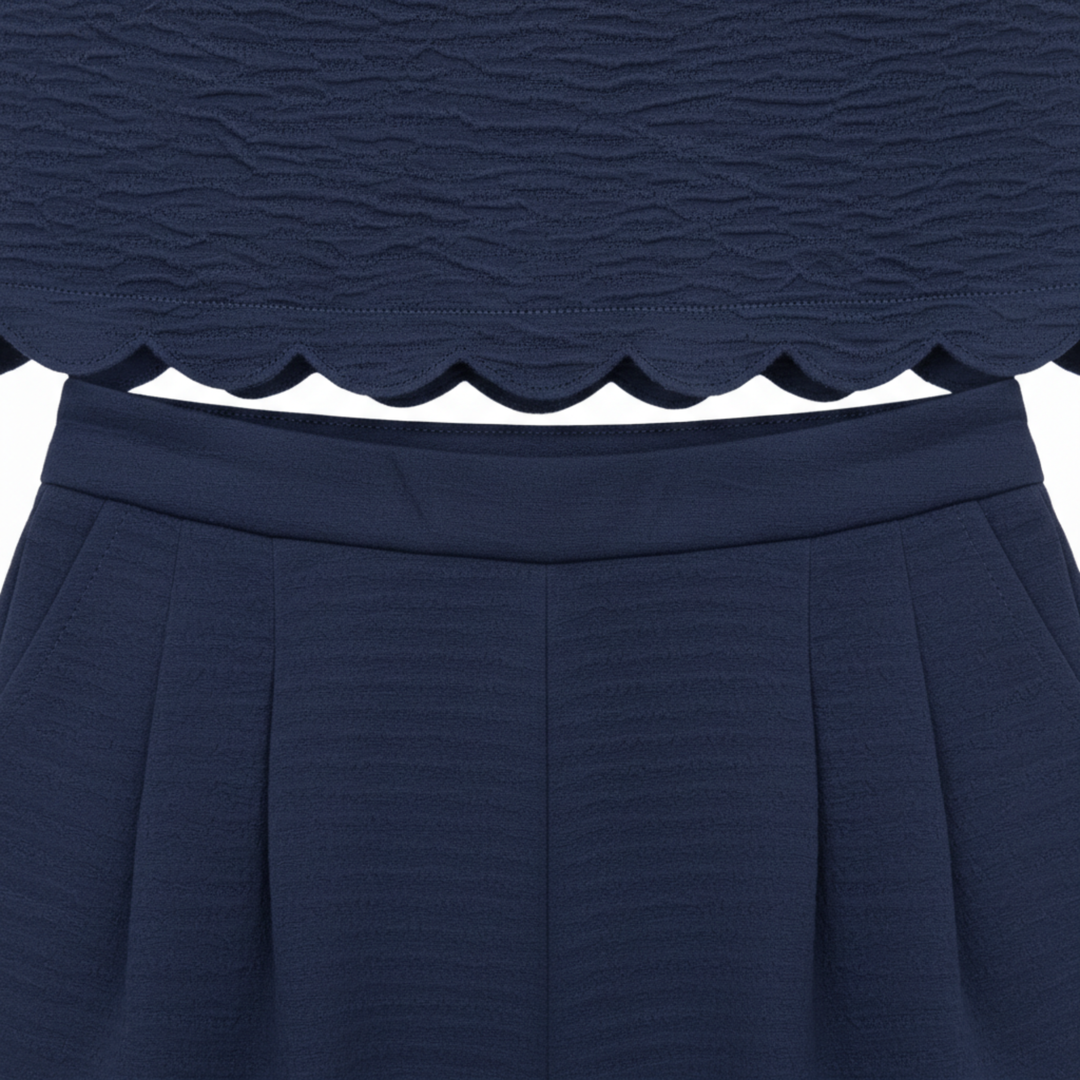 Two Piece Set Sleeveless Shell Trim Top Ankle Length Wide Leg Pants