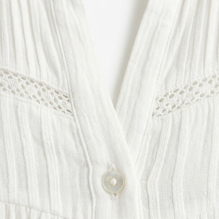Blouse Long Sleeve Lace Detail V Neck Elegant Feminine Style