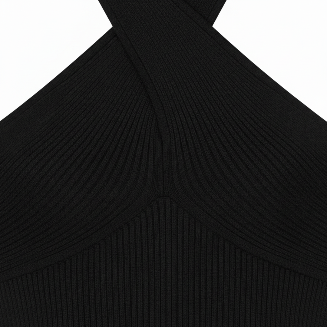 Cropped Knit Top Cross Halter Neck Open Back Summer Style