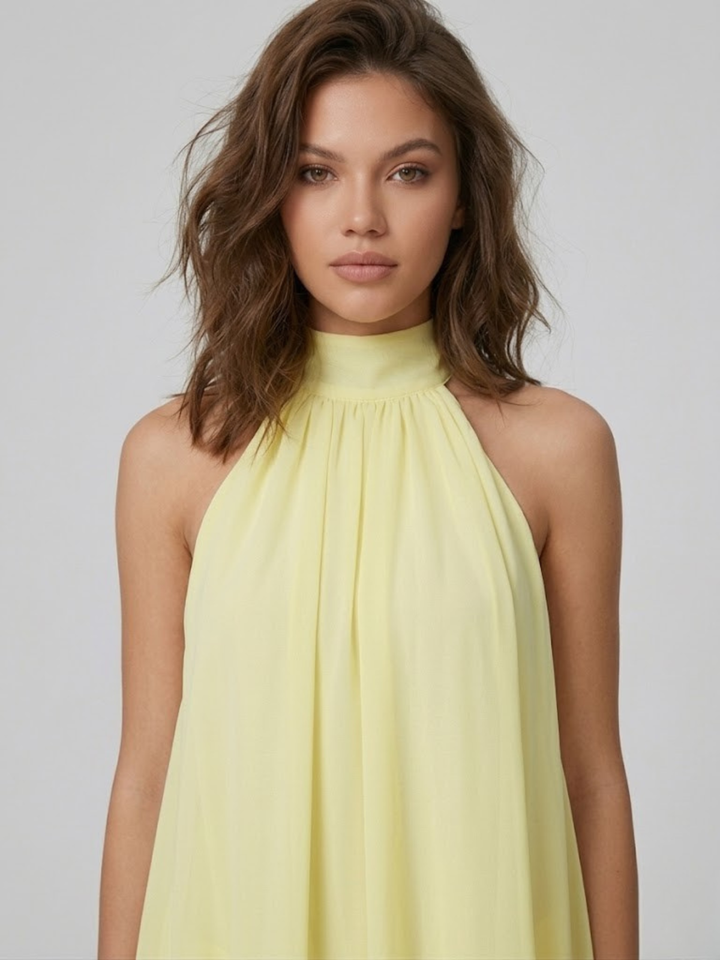 Short Halter Neck Backless Layered Ruffle Dress for Women