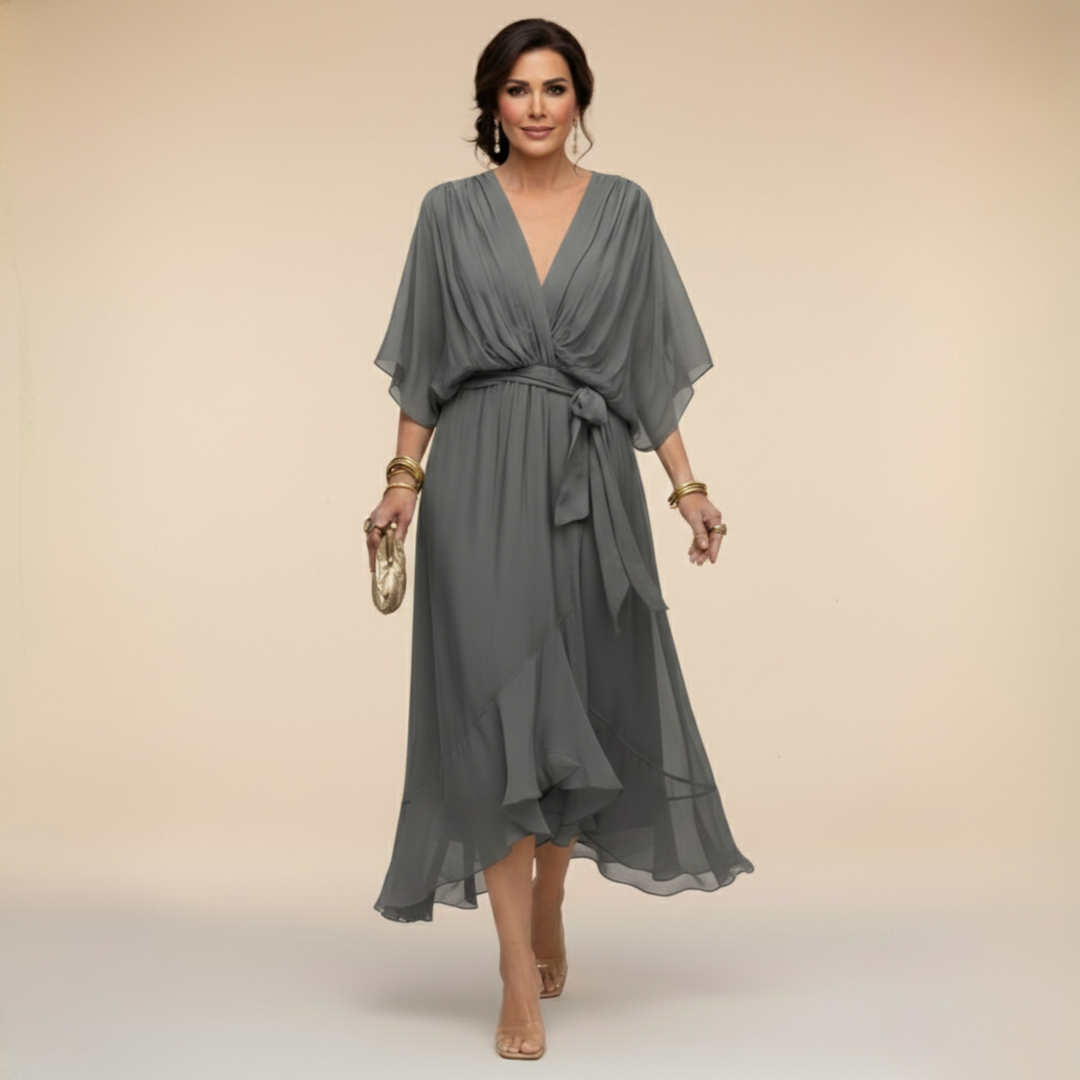 Maxi Dress V Neck Flowing Silhouette Elegant Feminine Style