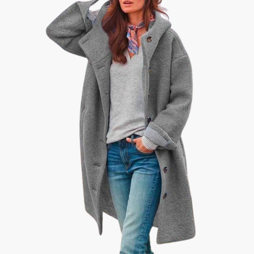 Womens Longline Coat with Notch Lapel and Relaxed Fit