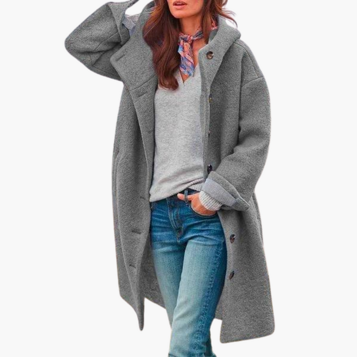 Womens Longline Coat with Notch Lapel and Relaxed Fit