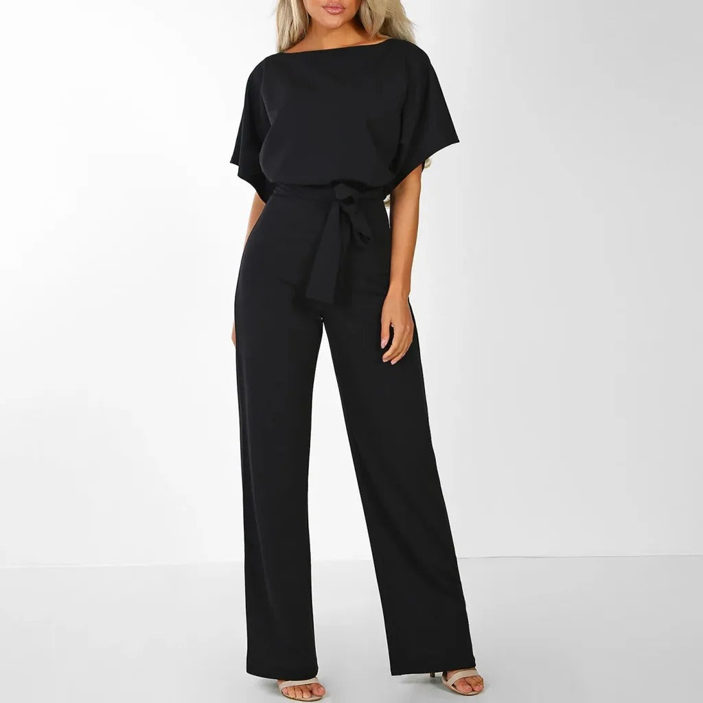 Jumpsuit Ruffle Sleeve Belted Waist Elegant Tailored Fit Style