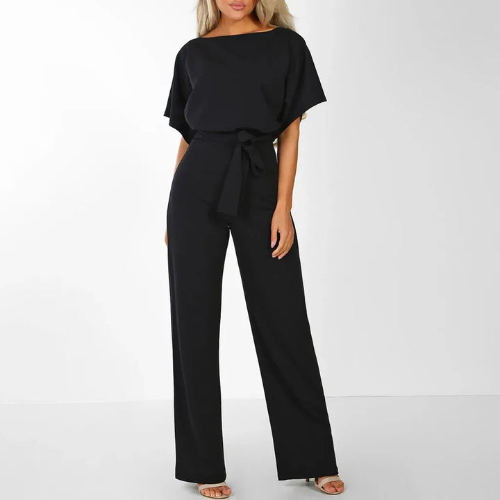 Jumpsuit Ruffle Sleeve Belted Waist Elegant Tailored Fit Style