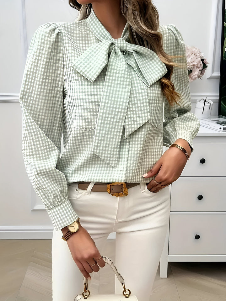 Blouse Bow Tie Neck Long Sleeve Relaxed Fit Casual Style