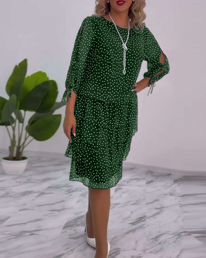 Tiered Midi Dress Polka Dot Flowing Silhouette Elegant Style
