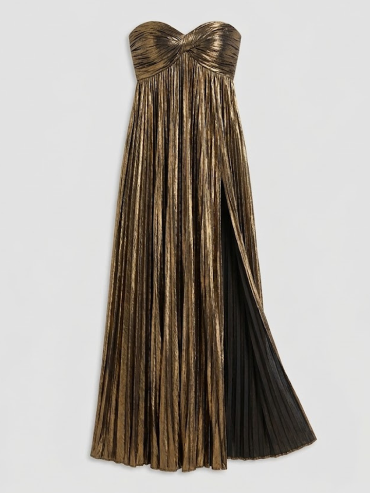 Long Strapless Dress for Women with Twisted Bodice and High Slit