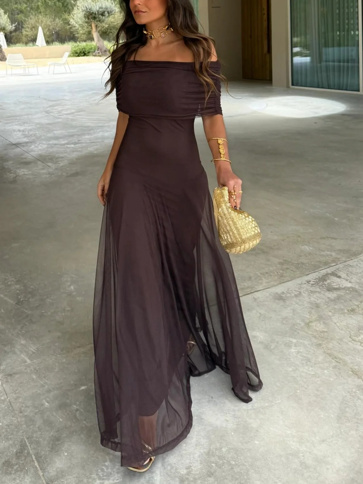 Long Dress for Women with Off-Shoulder Design, Empire Waist and Flowing Skirt