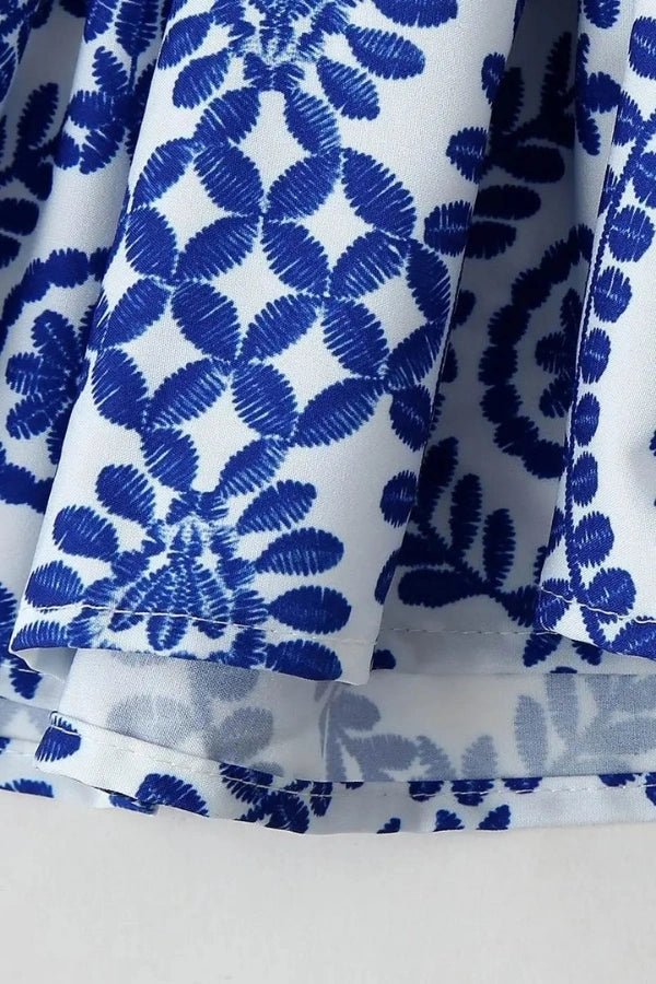 Strapless Ruffle Tube Top Floral Print Blue Peplum Elegant Summer Style