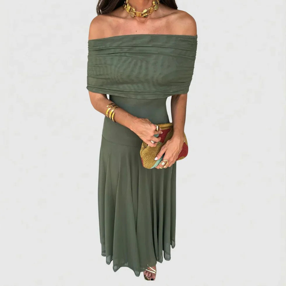 Long Dress for Women with Off-Shoulder Design, Empire Waist and Flowing Skirt