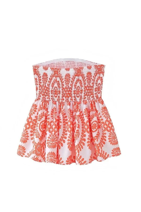 Strapless Ruffle Tube Top Floral Print Blue Peplum Elegant Summer Style