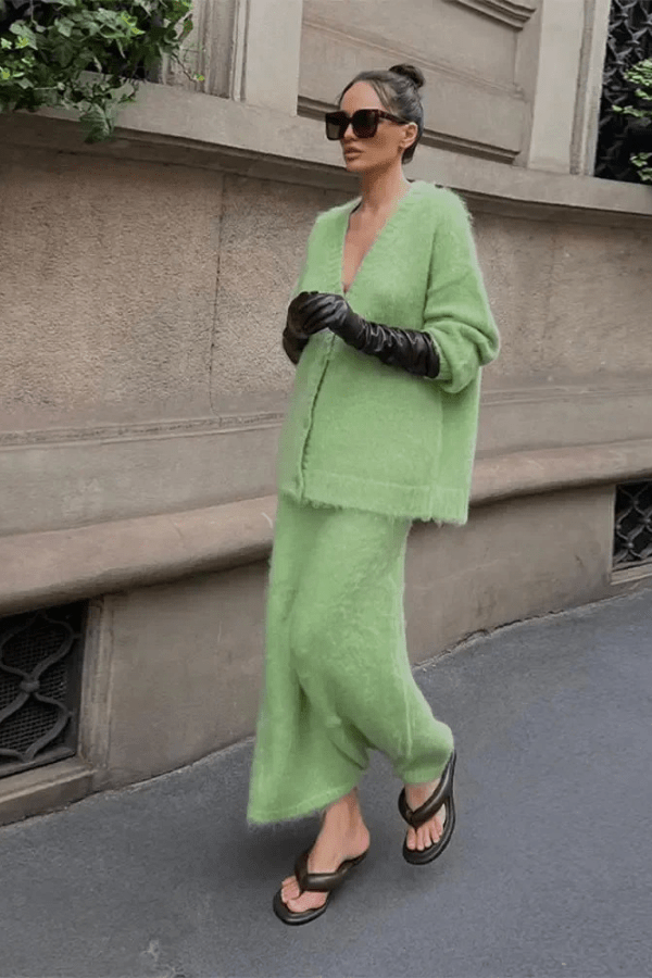 Two Piece Set Long Sleeve Button Top Maxi Skirt Elegant Style