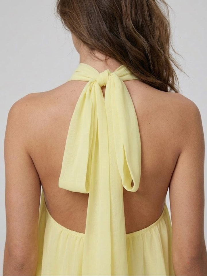 Short Halter Neck Backless Layered Ruffle Dress for Women