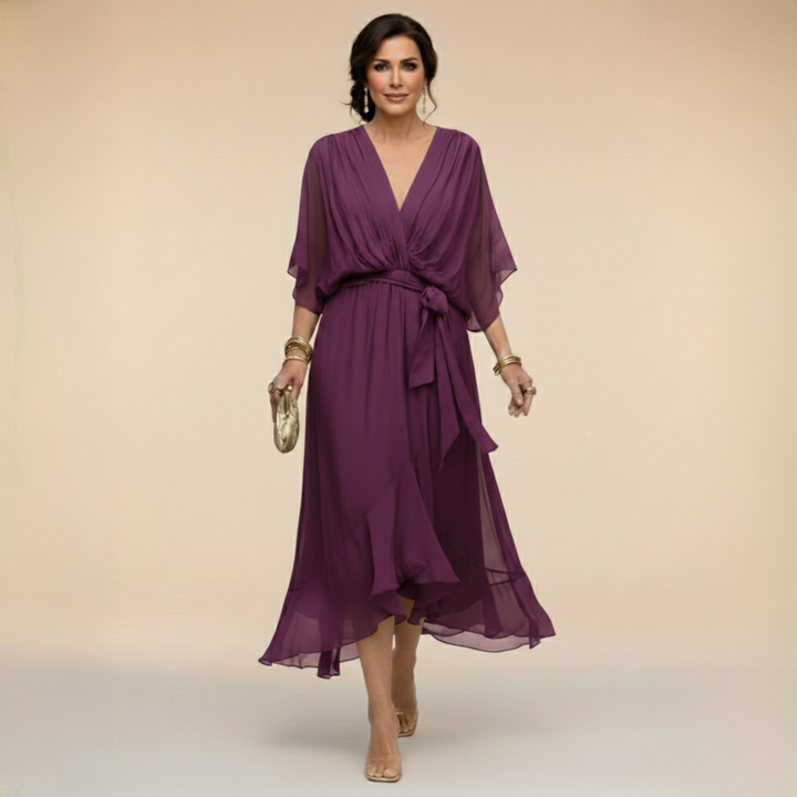 Maxi Dress V Neck Flowing Silhouette Elegant Feminine Style