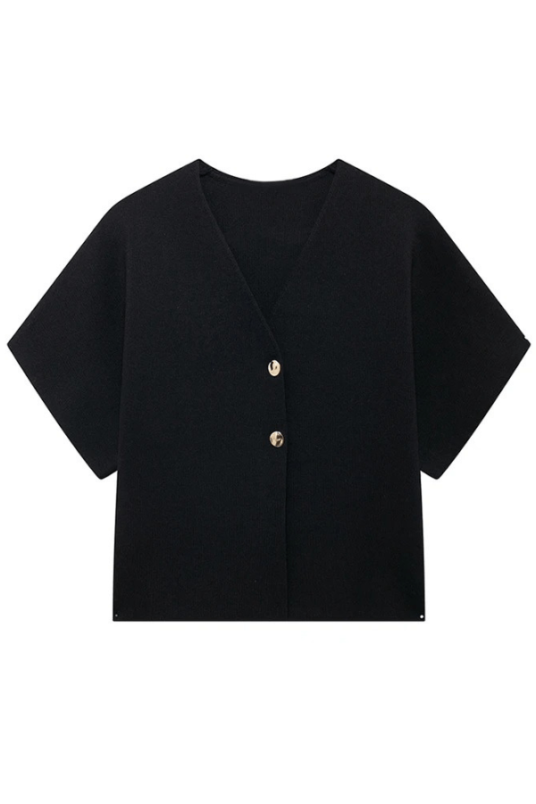 Knitted Cardigan V Neck Short Sleeve Button Top Elegant Casual Style