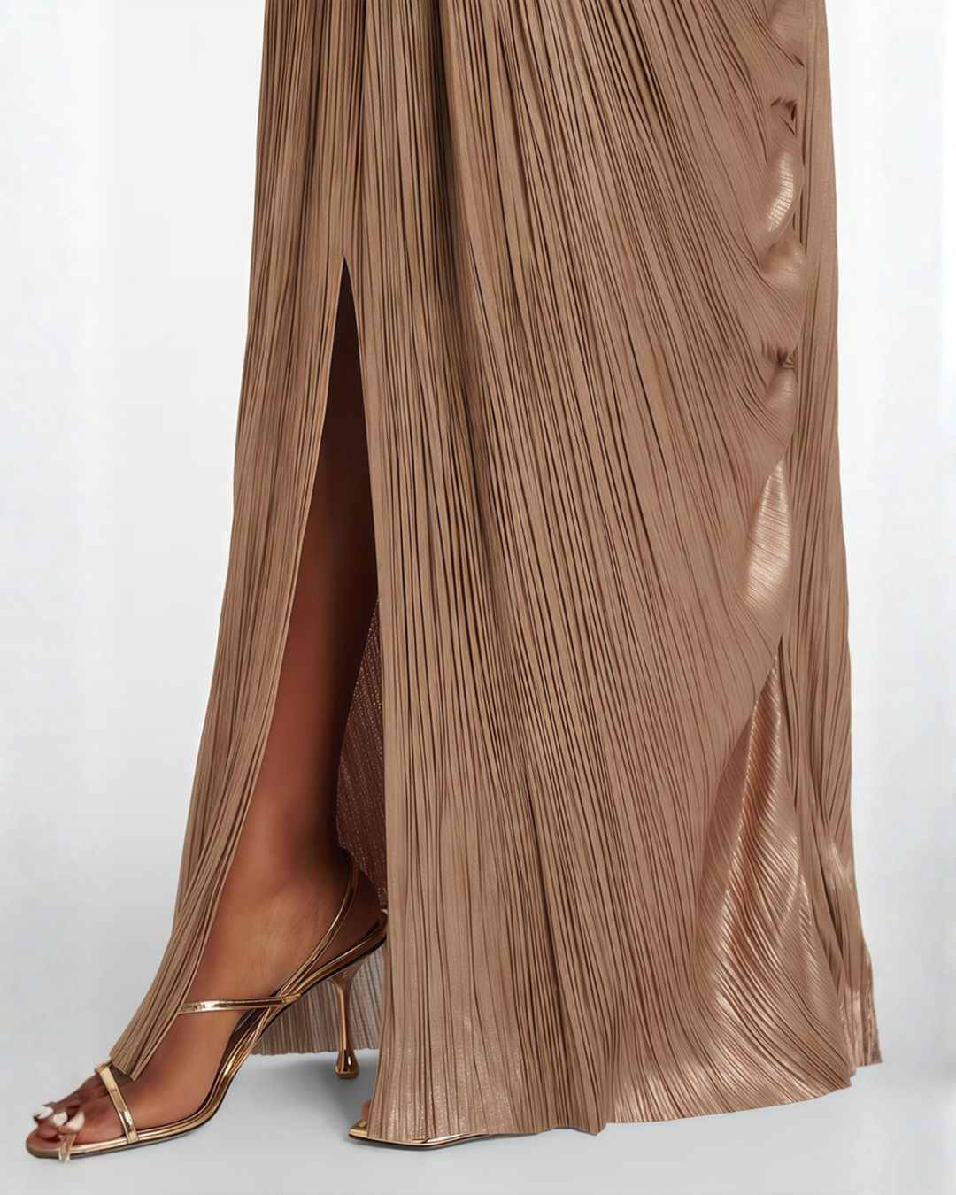 Womens Maxi Dress with Pleated Bustier Thin Straps and Lace Up Back