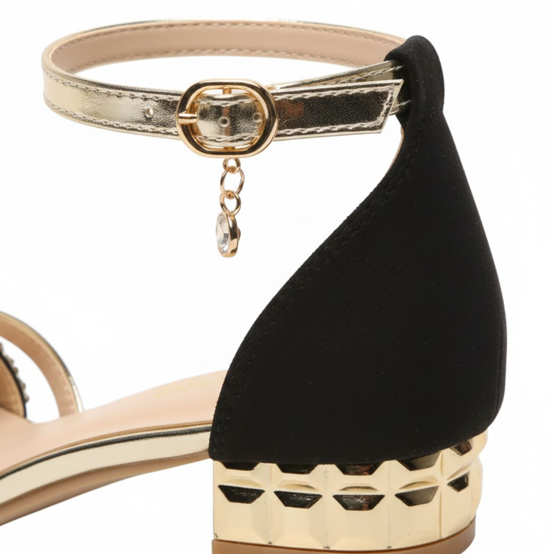 Low Heel Sandals Ankle Strap Shimmer Detail Elegant Style