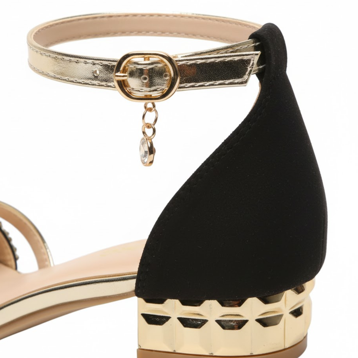 Low Heel Sandals Ankle Strap Shimmer Detail Elegant Style