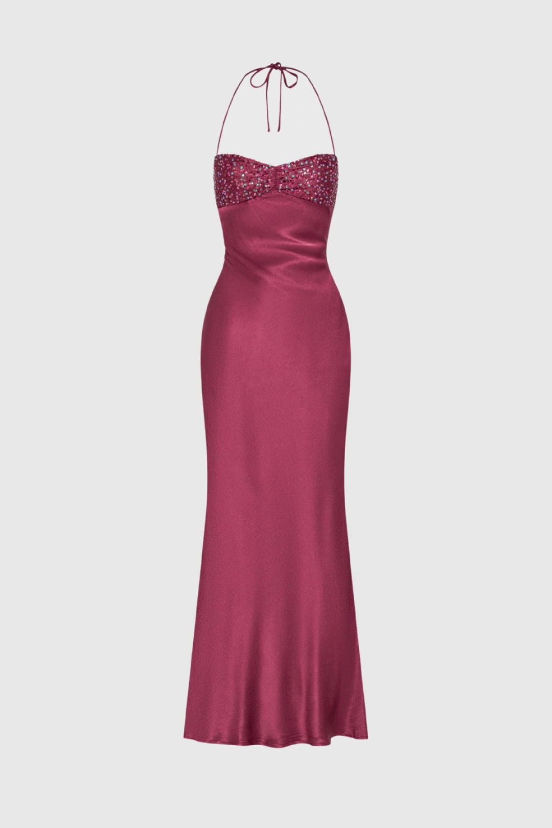 Long Dress Halter Neck Embellished Lace Back Straight Cut for Women